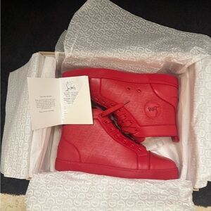 Christian Louboutin Red Embossed High-Top Sneakers